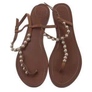 Tory Burch Brown Sandals with Pearl Accents